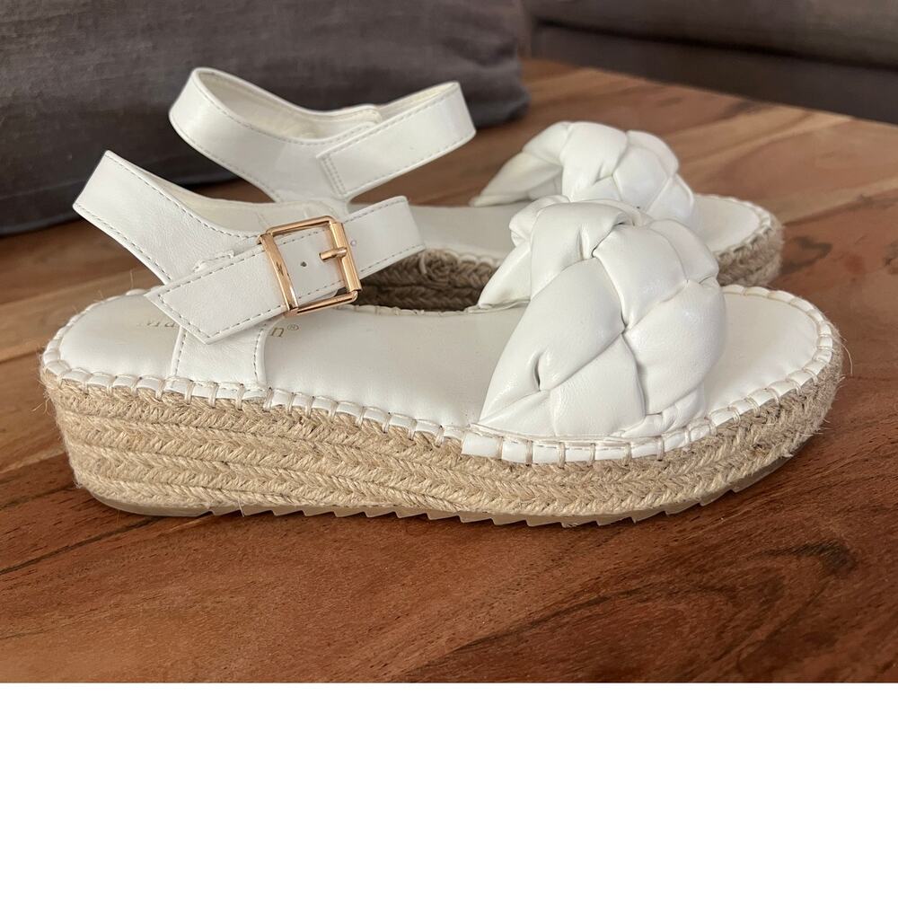 6 MaxMuxun Platform Wedge Sandals white braided strap espadrille wedge heel